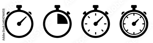 Stopwatch icons set. Timer symbol. Outline stopwatch icon. Alarm pictogram.