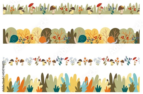 Set of vector seamless autumn borders. Fall, forest, countryside. © ArtPavo