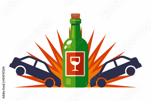 a drunk driver driving an accident on the road. Flat vector illustration isolated on white background.