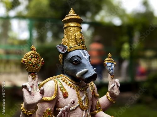 Vászonkép close view of Lord Varaha avatar idol isolated in Natural rock garden in Tirumal