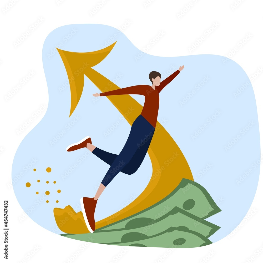 Vector illustration for a successful business project, finance, the concept of money and prosperity, a symbol of speed and movement, take-off, profit, money, economy, investment