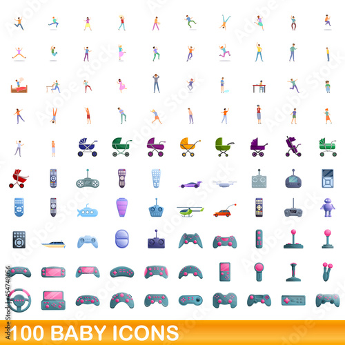 100 baby icons set. Cartoon illustration of 100 baby icons vector set isolated on white background