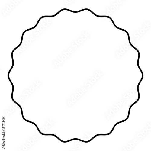 Round element with wavy edges Circle label sticker contour outline icon black color vector illustration flat style image