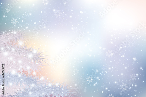 モミと雪のクリスマス背景