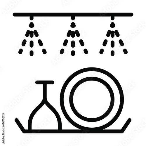 Dishwasher flat line icon. Household appliance for washing utensil, dishware. Outline sign for mobile concept and web design, store photo