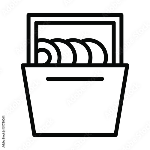 Dishwasher flat line icon. Household appliance for washing utensil, dishware. Outline sign for mobile concept and web design, store