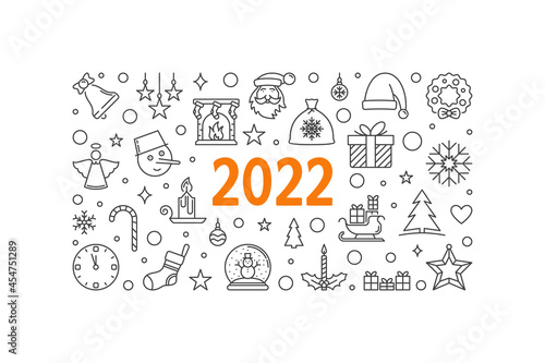 2022 Merry Christmas concpt horizontal outline festive banner