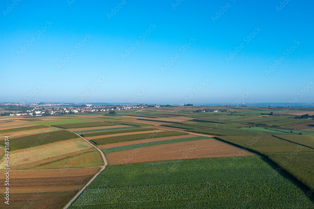 aerial view of fields in autumn
