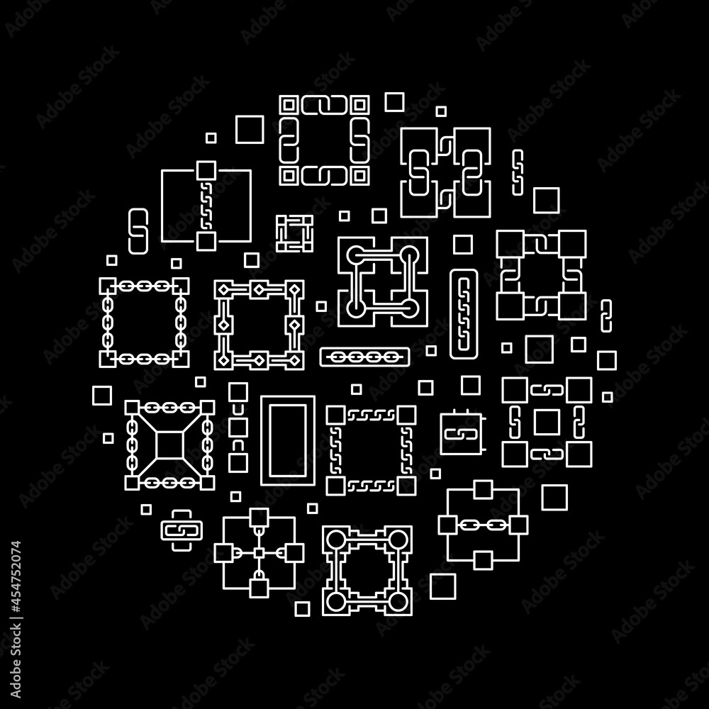 Fototapeta premium Block-Chain line round banner. Blockchain vector illustration