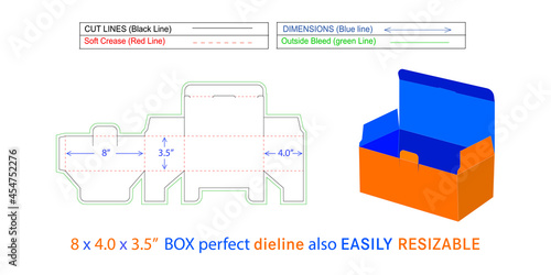 Face mask box dieline and 3D box vector file 8 x 4.0 x 3.5 inch box dieline also resizable and editable
