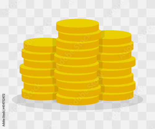 Gold coin stacks vector on transparent background.