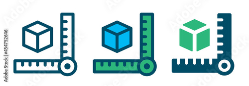 Measure icon. Ruler with box dimension icon.