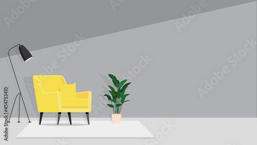 Composition chair with lamp and flower