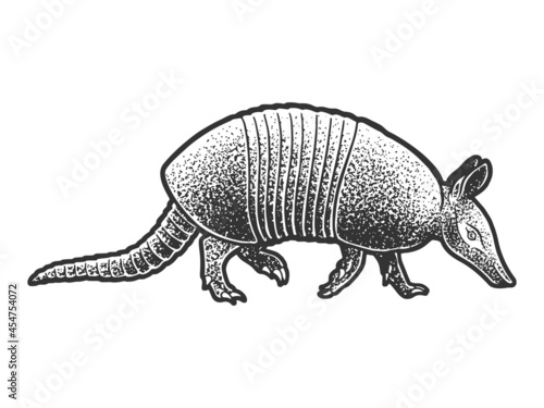 Armadillo cingulata animal sketch engraving vector illustration. T-shirt apparel print design. Scratch board imitation. Black and white hand drawn image.