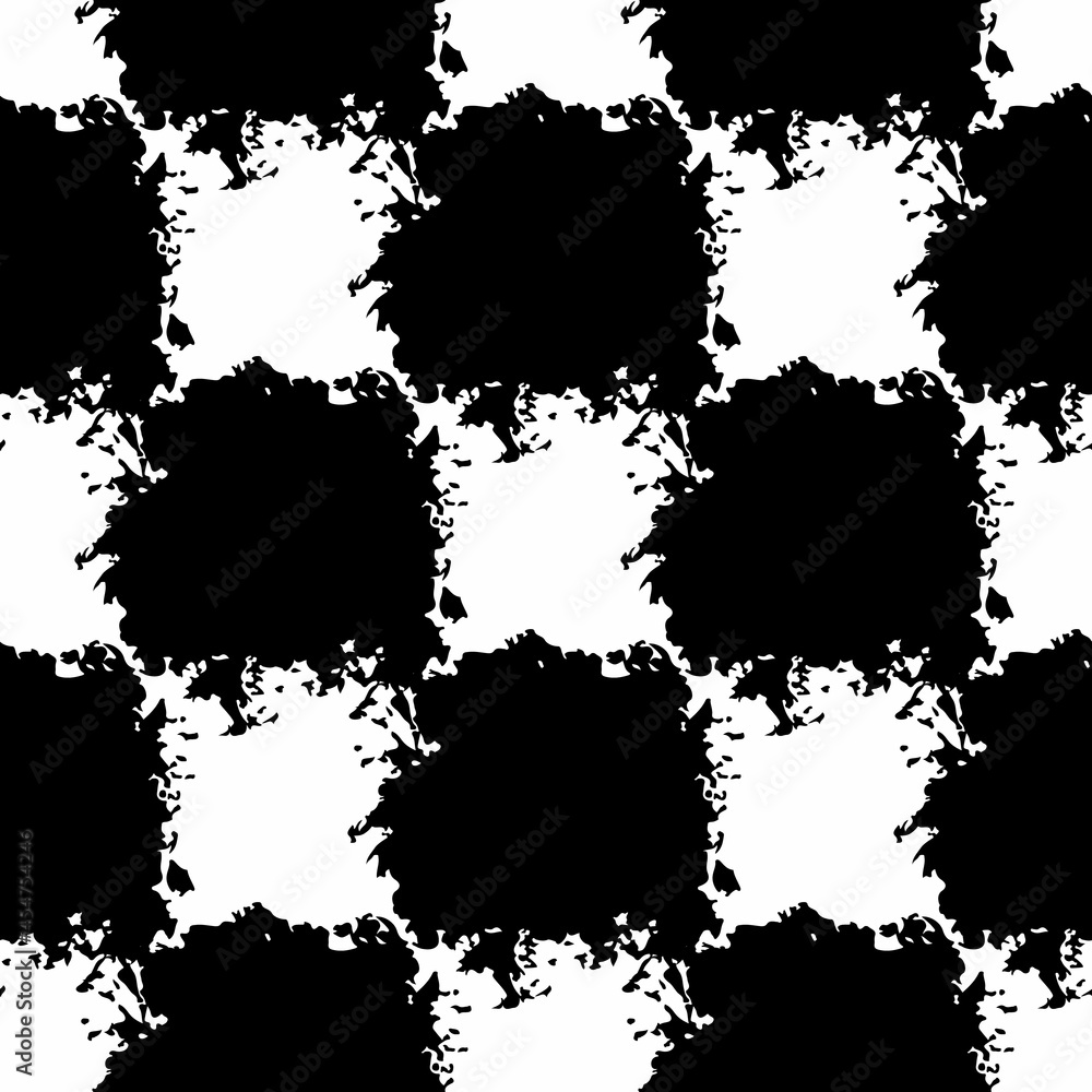 Fototapeta premium Vector Square Brush Seamless Pattern Plaid Grange Minimalist Check Geometric Design in Black Color. Modern Grung Collage Background for kids fabric and textile