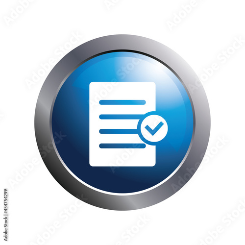 Blue button with check mark icon.