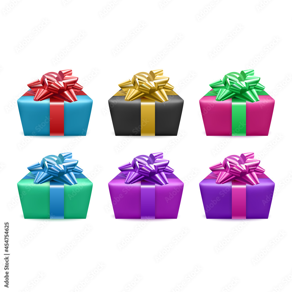 Set of gifts box. Collection realistic gift presents view top Set of gifts box. Collection realistic gift presents view top