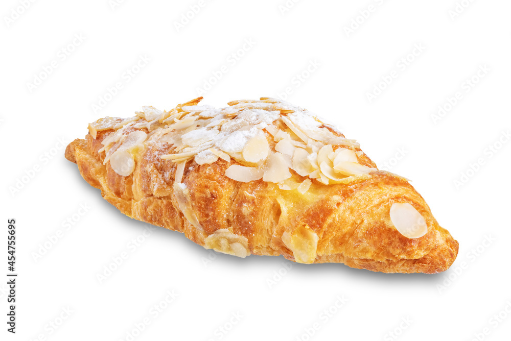 Croissant with almond nuts on a white isolated background Croissant with almond nuts on a white isolated background