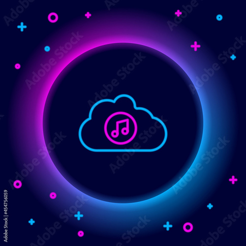 Glowing neon line Music streaming service icon isolated on black background. Sound cloud computing, online media streaming, song, audio wave. Colorful outline concept. Vector