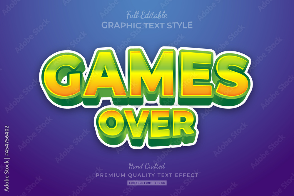 Fototapeta premium Games Over Cartoon Editable Premium Text Effect Font Style