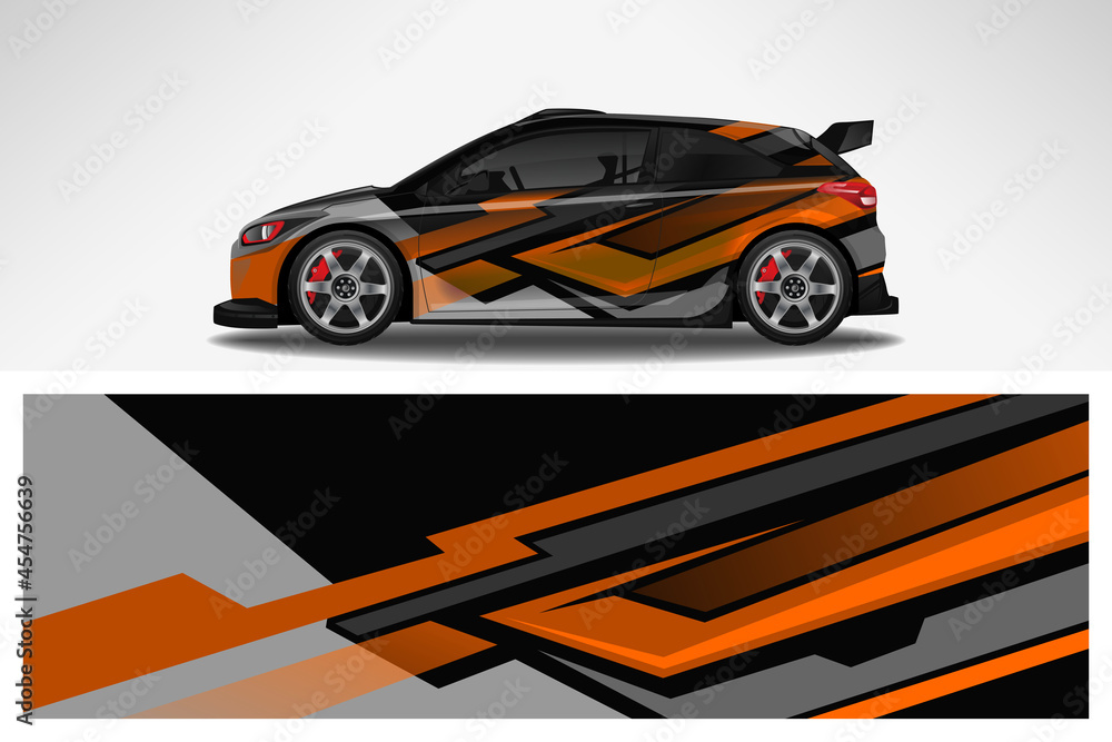 Fototapeta premium Wrap car vector design decal. Graphic abstract line racing background design for vehicle, race car, rally, adventure livery camouflage.