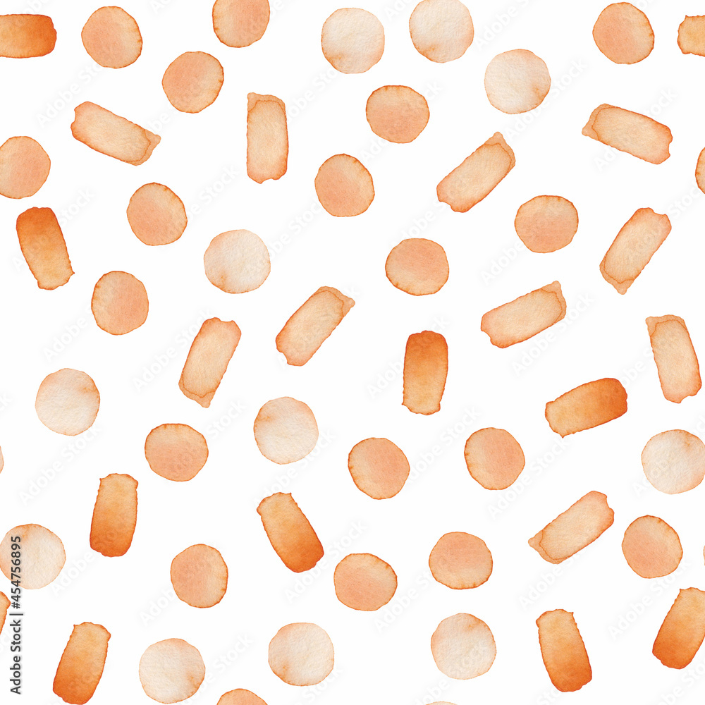 Hand Painted Brush Stroke Dot Seamless Watercolor Pattern. Abstract watercolour shapes in Orange Color. Strokes and Blots. Artistic Design for Fabric and Background Hand Painted Brush Stroke Dot Seamless Watercolor Pattern. Abstract watercolour shapes in Orange Color. Strokes and Blots. Artistic Design for Fabric and Background