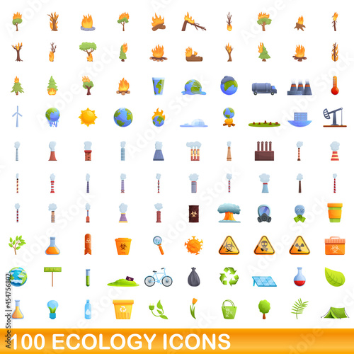 100 ecology icons set. Cartoon illustration of 100 ecology icons vector set isolated on white background