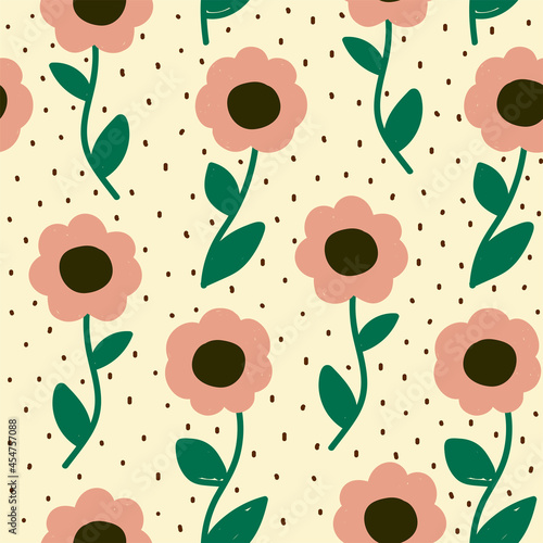 Cute neutral pattern with simple flowers and dots. Cute autumn naive print for textile, dresses, wallpaper and ect.