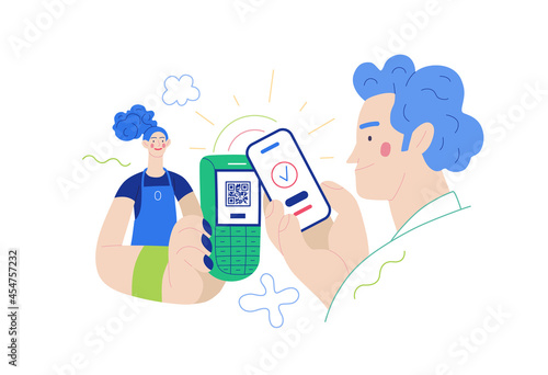 Business topics - contactless payments. Modern flat vector