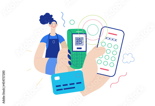 Business topics - contactless payments. Modern flat vector