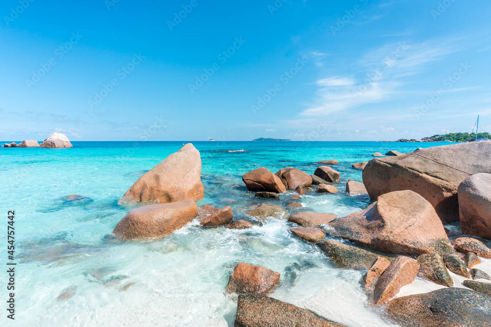 Red rocks at Anse Lazio Beach, Praslin, Seychelles Red rocks at Anse Lazio Beach, Praslin, Seychelles