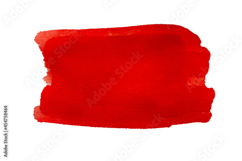 Red watercolor stain from brush strokes isolated on white background.