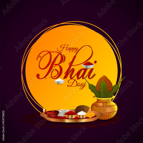 Bhai dooj indian festival of brother and sister with creative kalash and pooja thali
