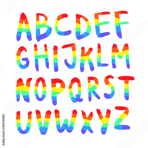 Vector Flat Illustration Rainbow Font. Cartoon Pride Colorful Drawing ABC. LGBTQ Flag Support Icon Letter Alphabet