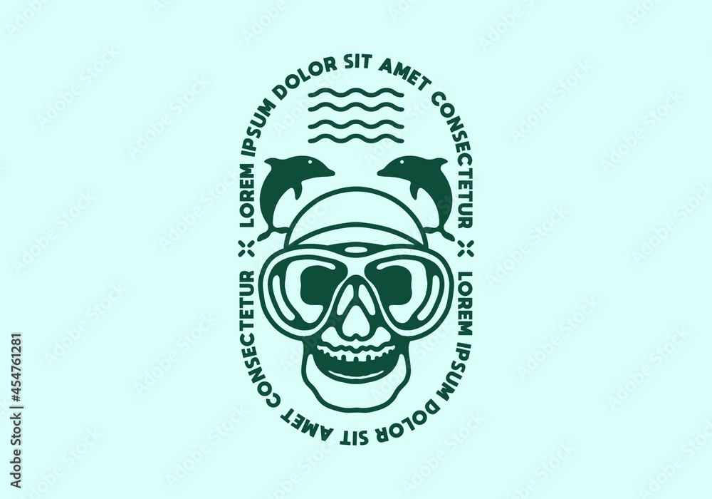 Skull underwater line art with lorem ipsum text Skull underwater line art with lorem ipsum text