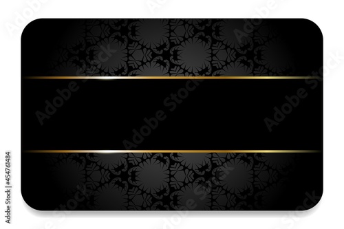 Premium business card in black with gold elements and ornaments. Black business VIP card. Modern creative template. Sale banner.