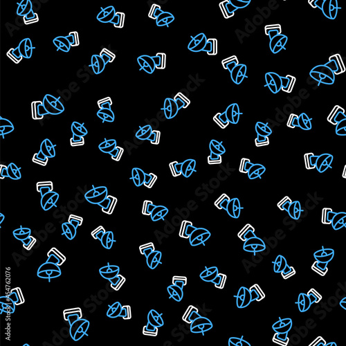 Line Radar icon isolated seamless pattern on black background. Search system. Satellite sign. Vector