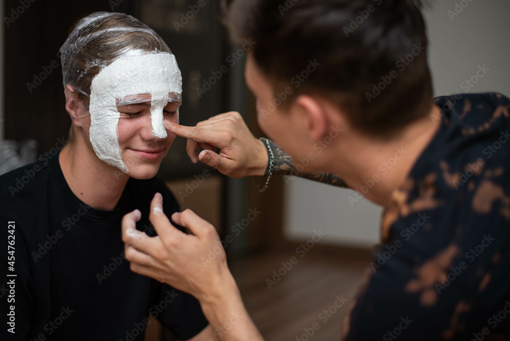 The process of making a plaster mask at home. creating masks based on a