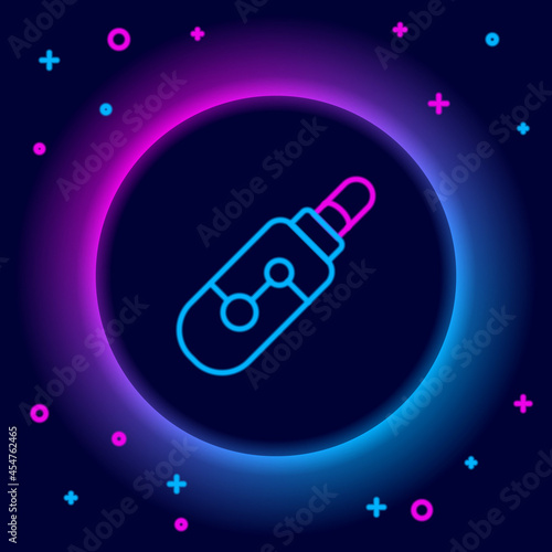 Glowing neon line Electronic cigarette icon isolated on black background. Vape smoking tool. Vaporizer Device. Colorful outline concept. Vector