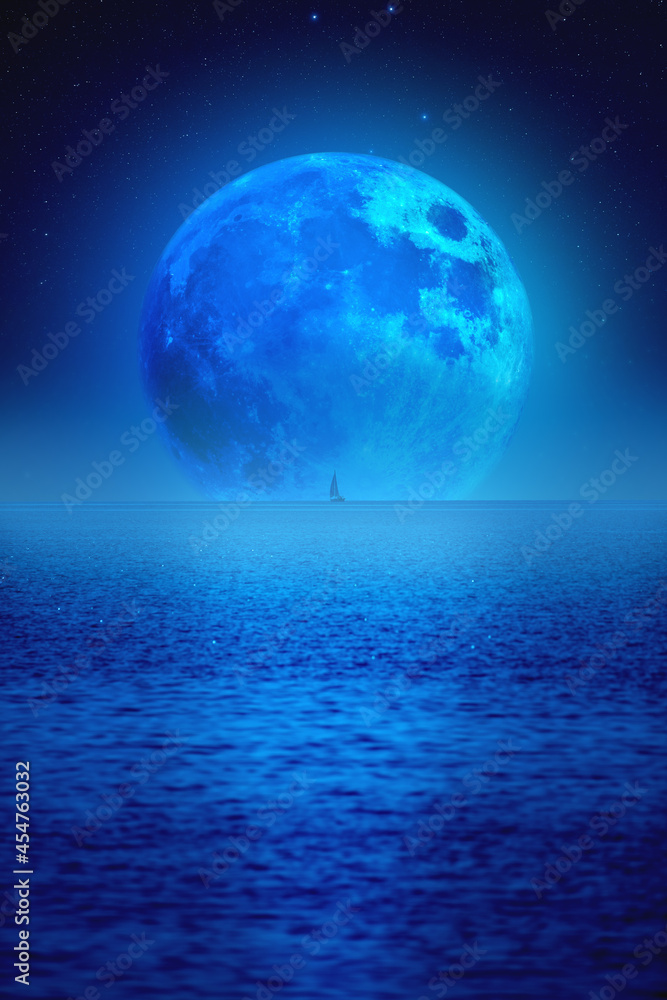 Full Moon rising above ocean horizon with boat silhouette. Full Moon rising above ocean horizon with boat silhouette.