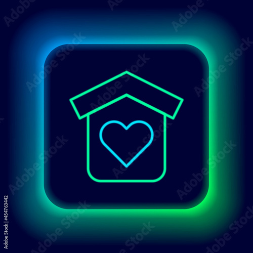 Glowing neon line Shelter for homeless icon isolated on black background. Emergency housing, temporary residence for people, bums and beggars without home. Colorful outline concept. Vector