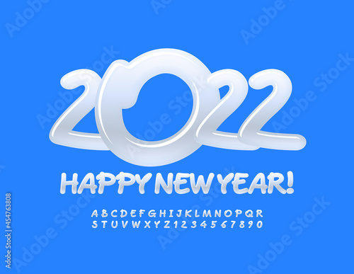 Vector stylish Greeting Card Happy New Year 2022  Glossy Playful Font. Artistic Alphabet Letters and Numbers set