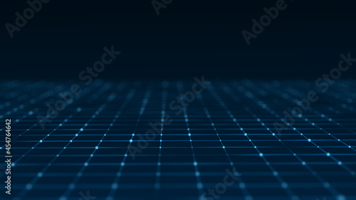 Abstract technology perspective grid background. Network connection structure on blue background. 3D rendering.