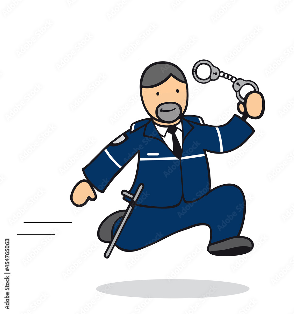 Gefängniswärter läuft mit Handschellen Stock Illustration Adobe Stock