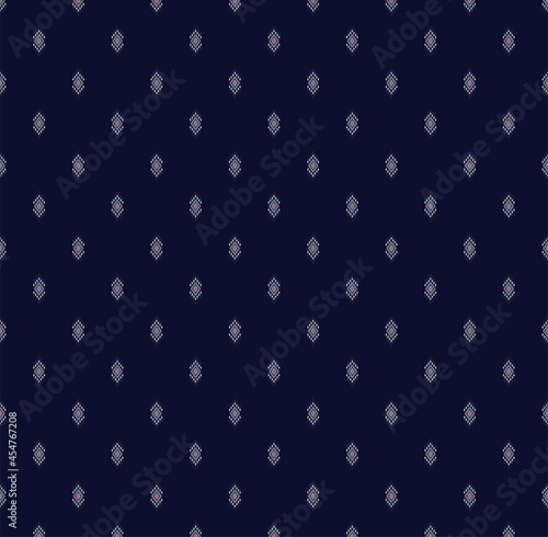 Seamless Geometric ethnic texture embroidery design with Dark Blue background for Clothes, skirt,carpet,wallpaper,clothing,wrapping,Batik,fabric,sheet white triangle shapes Vector, illustration.eps