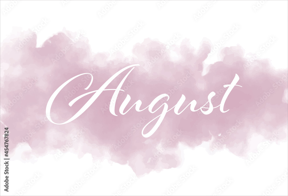 August text with beautiful watercolor. Hello August, summer wedding card