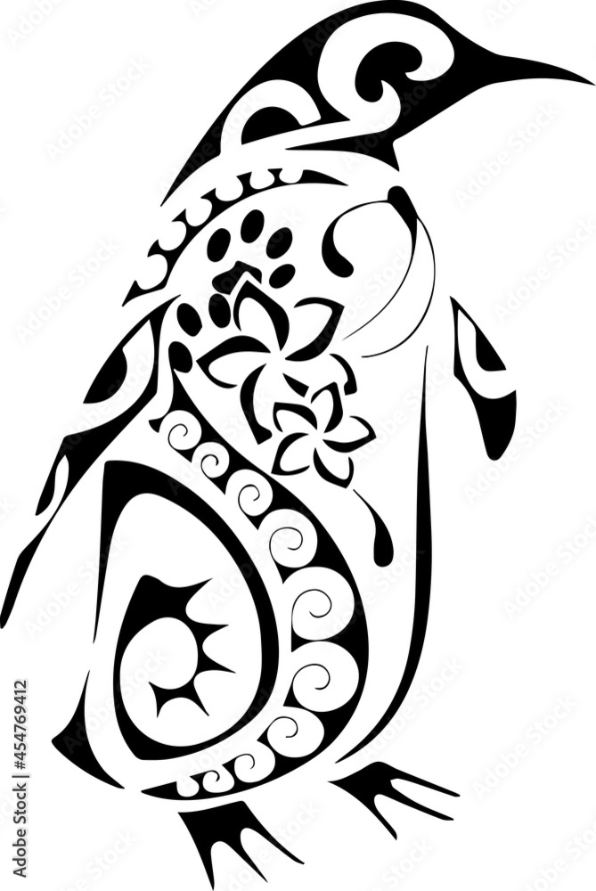 KREA - a tattoo design of a penguin singing a bass clef