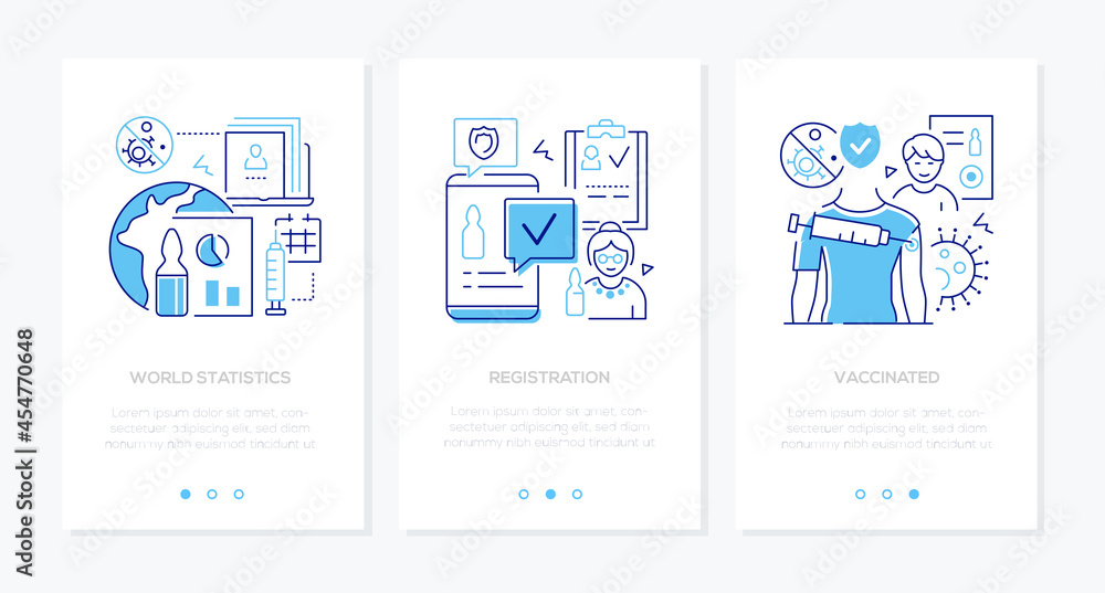Vaccination and safety - modern line design style banners set - obrazy, fototapety, plakaty 