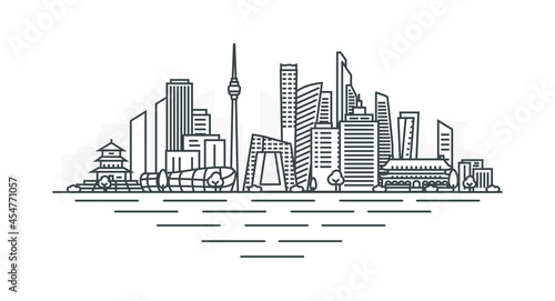 City of Beijing, China architecture line skyline illustration. Linear vector cityscape with famous landmarks, city sights, design icons, with editable strokes isolated on white background.