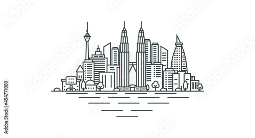 Photography City of Kuala Lumpur, Malaysia architecture line skyline illustration
